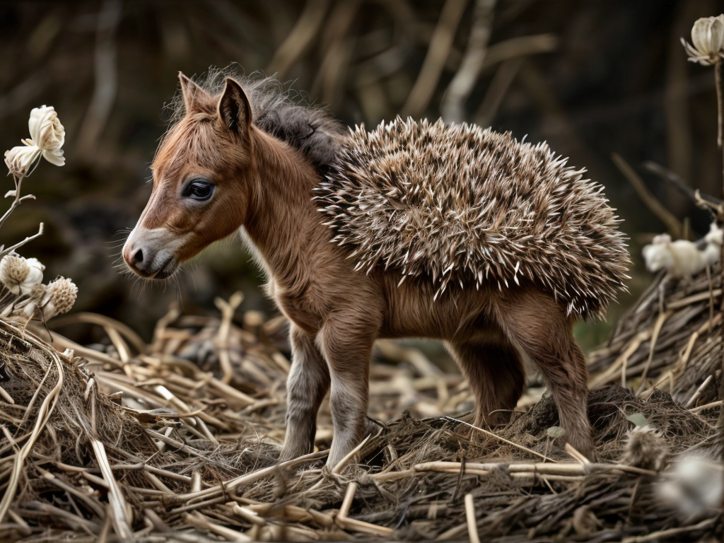 Le Hérilain - Un animal hybride résultat du croisement entre un poulain et un hérisson